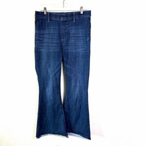 Judy Blue Dark Blue Flare Jeans Raw Hem pull on elastic waist sz 13 denim